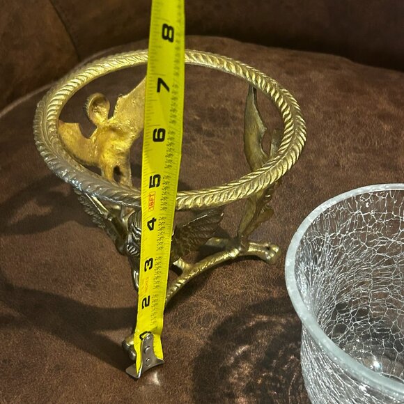 Vintage 3 Leg Brass Cherubs Cupid Pedestal Stand With Crackle Glass Bowl - Picture 14 of 16